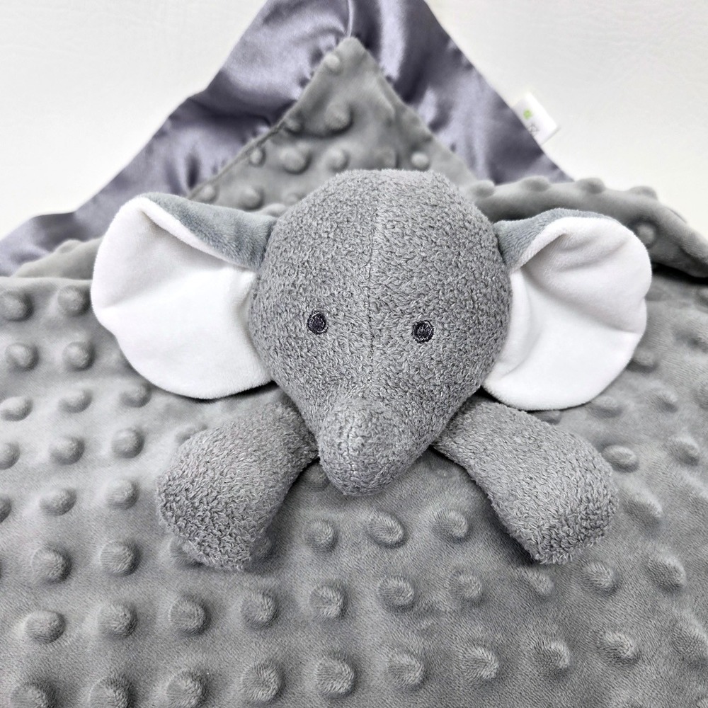 BabyColor Elephant Security Blanket Gray Minky Dot Satin Lovey Plush Snuggler - Picture 2 of 7